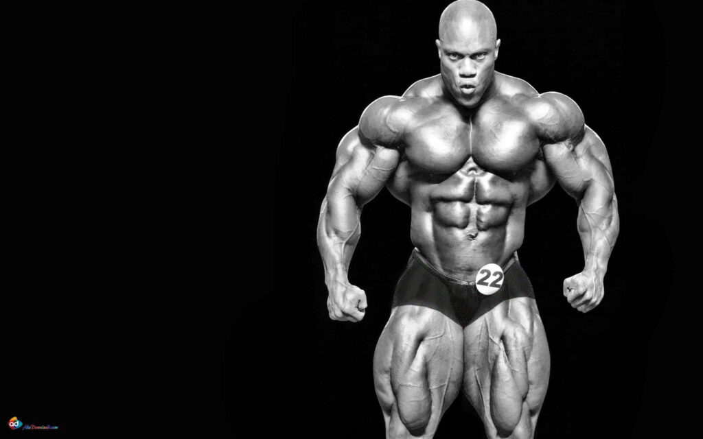 Black and white bodybuilder wallpaper showing muscular physique strength and bodybuilding dedication