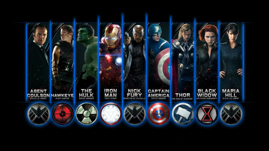 Epic Avengers team wallpaper with Iron Man Captain America Hulk Thor Black Widow and Nick Fury