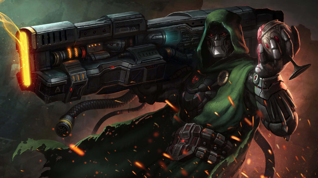 Powerful Dr. Doom Wallpaper: Dominant Figure with Futuristic Weapon