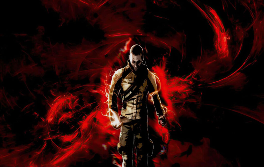 Powerful Figure Wallpaper: Dark Intense Background with Red Energy