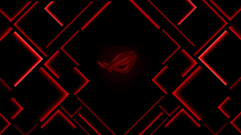 Glowing Asymmetric Red Lines: Asus-inspired Abstract Gaming Logo on Vibrant Background Wallpaper