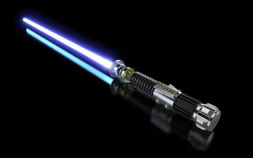 Glowing Saber of the Galactic Saga: Enthralling QHD Wallpaper for Star Wars Fanatics!