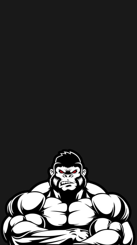 Powerful Gorilla Wallpaper: Bold Red Eyes & Monochrome Design