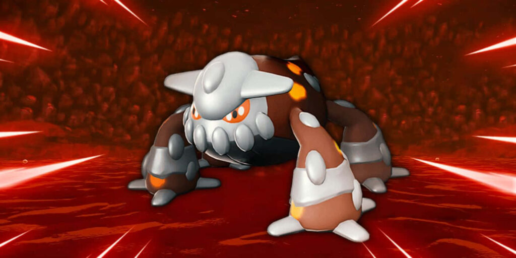 Vivid Heatran Wallpaper: Intense Red Background & Powerful Stance