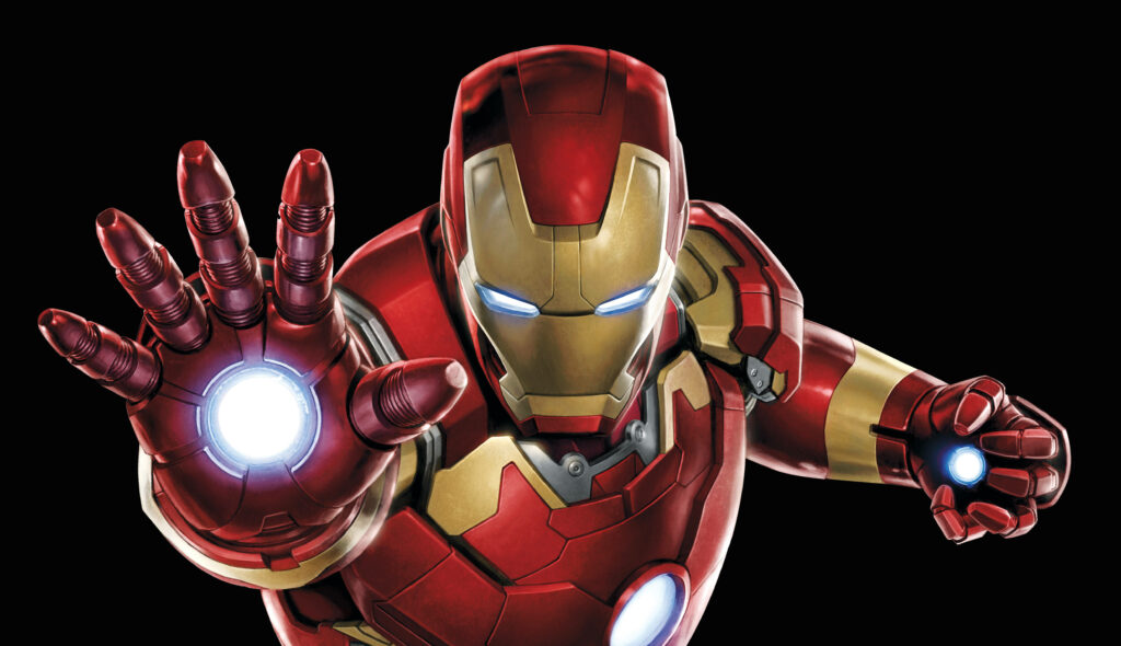 Powerful Iron Man with Futuristic 4K Reactor Hands on Sleek Dark Background Wallpaper