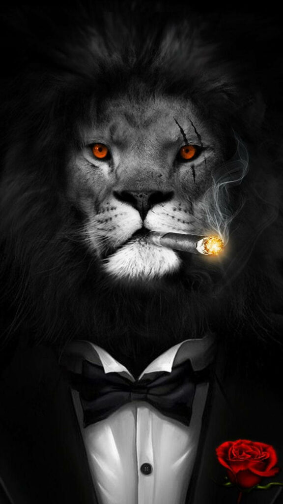 Powerful Lion in Suit Wallpaper: Mystery, Intensity & Elegance