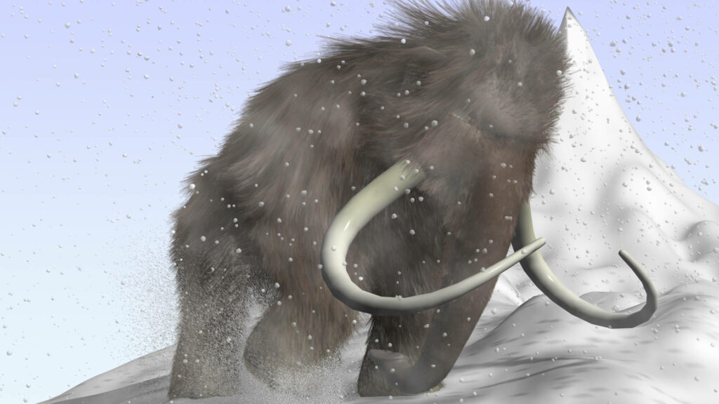 Mammoth in Blizzard: Resilience & Strength in Snowy Landscape Wallpaper
