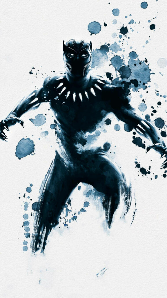 The Majestic Marvel Hero: Black Panther Android Unleashing Ink Splatters on White Canvas Wallpaper