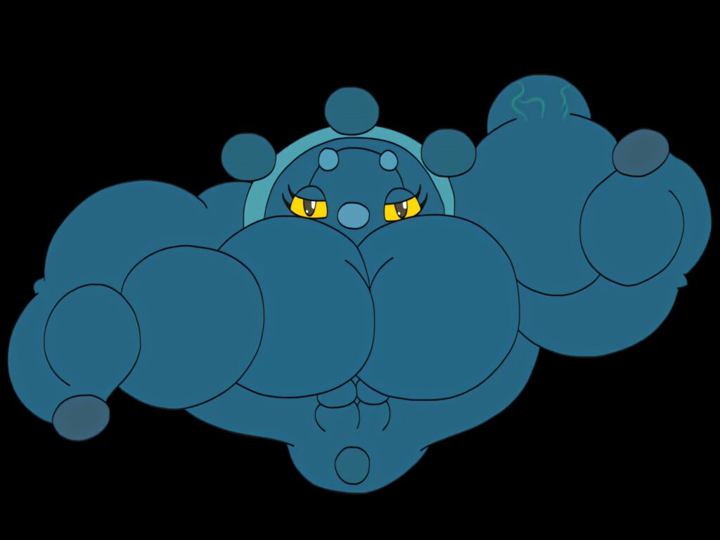 Powerful muscular Bronzor with flexed muscles intense yellow eyes blue grey tones black background Wallpaper