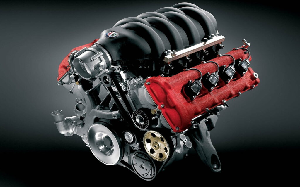 The Powerful Heart of the 2009 Alfa Romeo 8C Competizione: HD Wallpaper showcasing the Engine Excellence