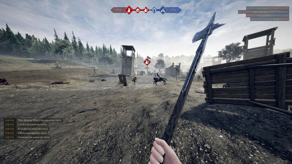 Victorious Warrior in Mordhau: A Mesmerizing Background Snapshot with a Tomahawk-Wielding Player Wallpaper