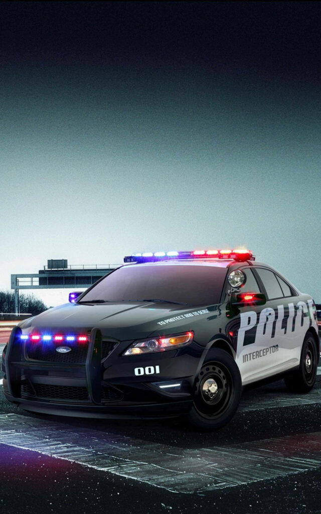 Modern Police Car with Flashing Lights: Urban Wallpaper Design