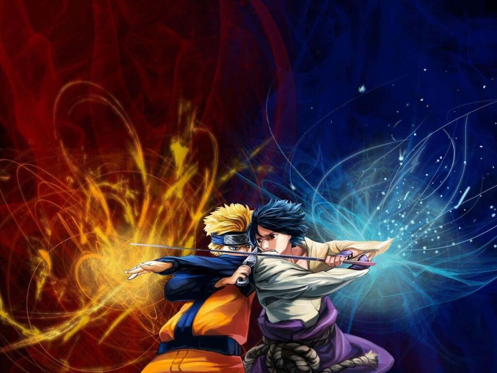 Naruto and Sasuke Unleash Their Power in Mesmerizing Anime Backdrop Wallpaper
