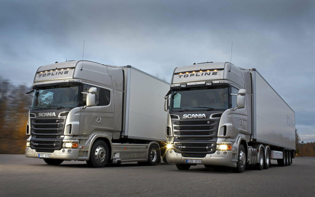 Powerful Scania R730 LKW Traverses the Road - Captivating 4K Wallpaper showcasing the Mighty Semi-Trailer Truck
