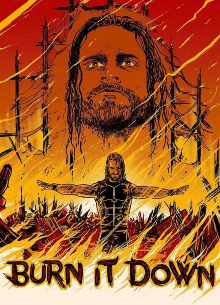 Seth Rollins Vector Art Wallpaper: Fiery Burn It Down Design