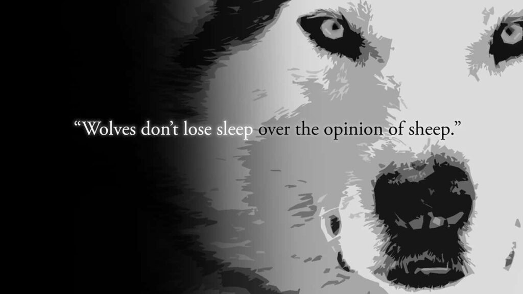 Powerful Wolf Illustration & Quote: Strength in Independence Wallpaper