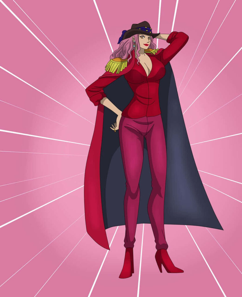 Dynamic wallpaper of Yonko Charlotte Linlin Big Mom in red outfit on bold pink background