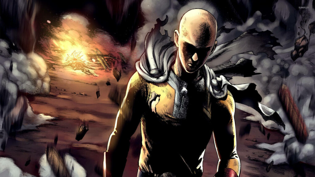 Smoky Showdown: Epic Saitama One Punch Anime Wallpaper