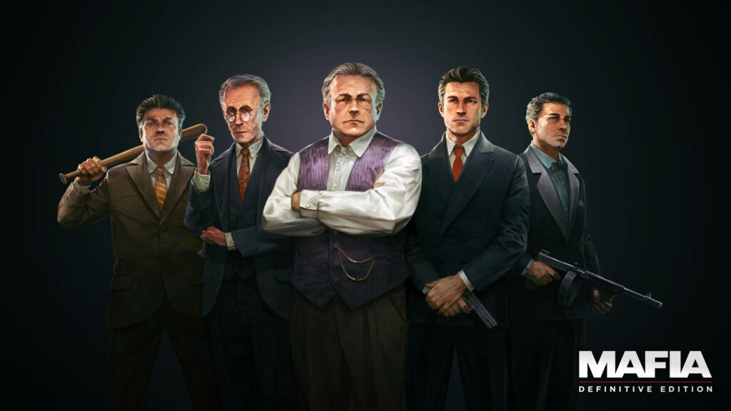 Gangsters Unite: Mafia Definitive Edition's Iconic Characters Take Center Stage in Stunning Backdrop Wallpaper