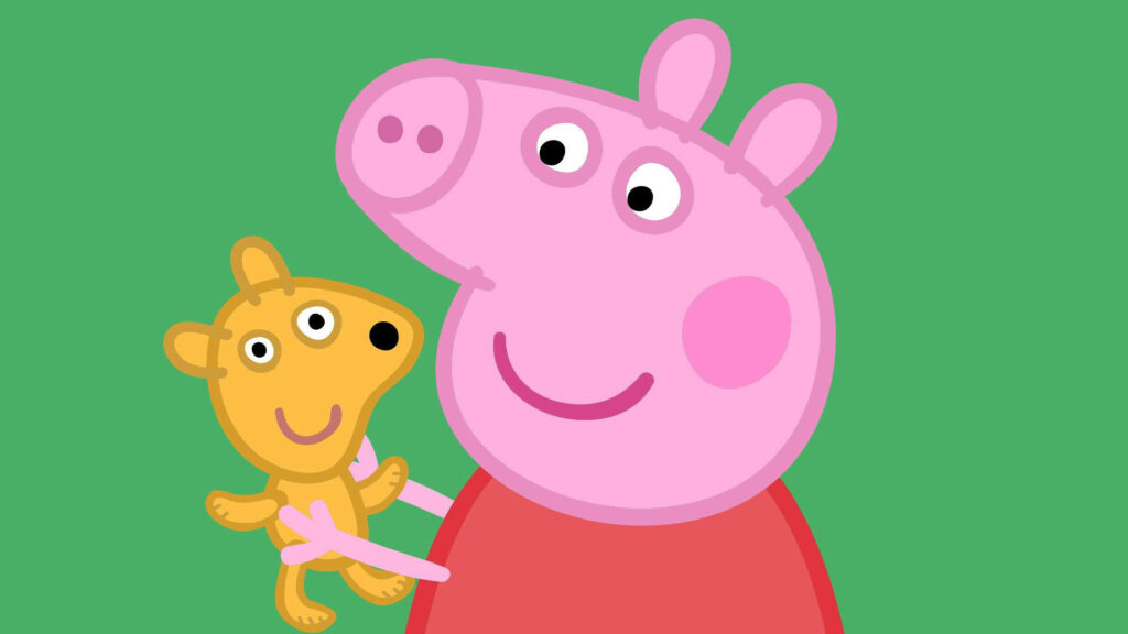 Pink Surprise: Peppa Pig's Delighted Encounter with Her Mini Me Wallpaper