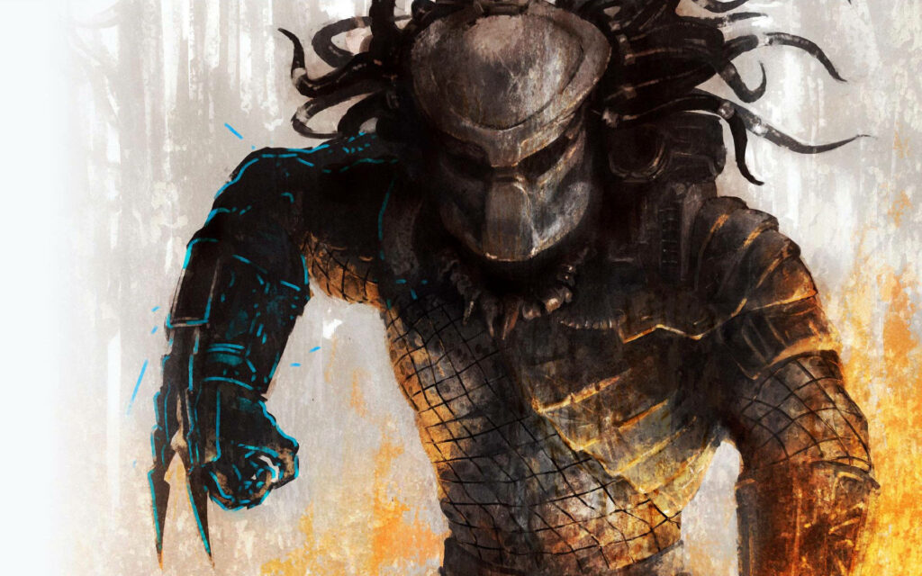 Predator in dynamic motion with intense yellow blazing accents fierce powerful wallpaper background