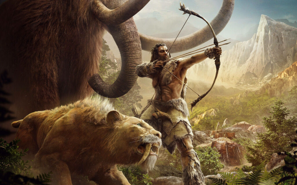 Primal Warrior and Lion in Prehistoric Landscape - Far Cry 4 Wallpaper