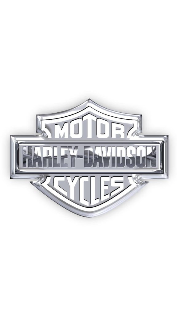 Premium silver Harley Davidson Bar and Shield logo wallpaper with chrome texture on white background