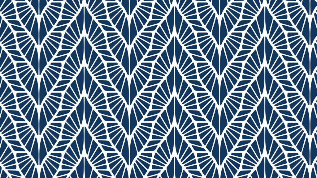Preppy blue white zigzag wallpaper with intricate leaf lines modern stylish designer background
