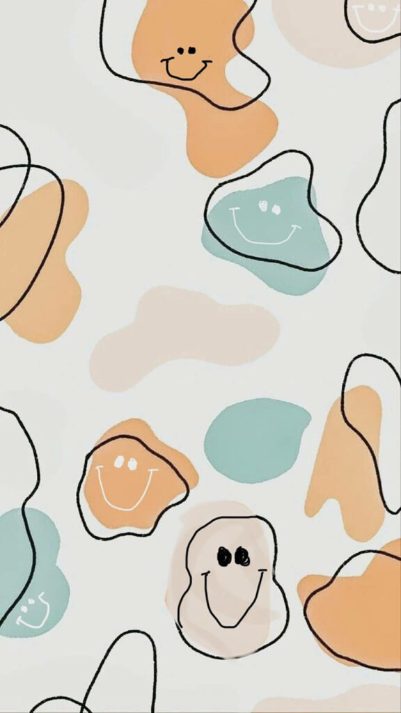 Organic Infusion: Summer-Colored Preppy Smiley Faces Add Charm to a Graceful White Canvas Wallpaper
