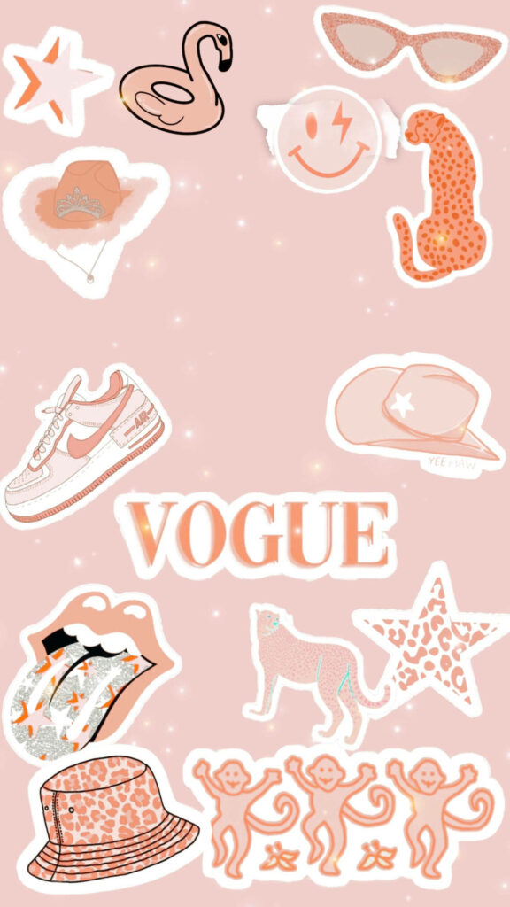 Preppy Bliss: A Vibrant Lock Screen Wallpaper with Playful Sticker Designs on a Peachy Background
