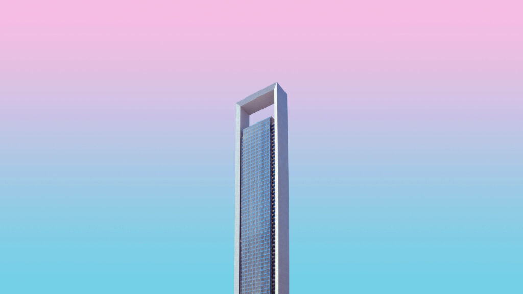 Aesthetic Delight: Serene Pastel Skyscraper Graces a Dreamy Background Wallpaper