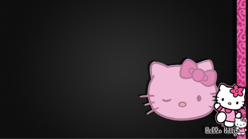 Winking pink Hello Kitty face on textured black background with decorative pink border wallpaper