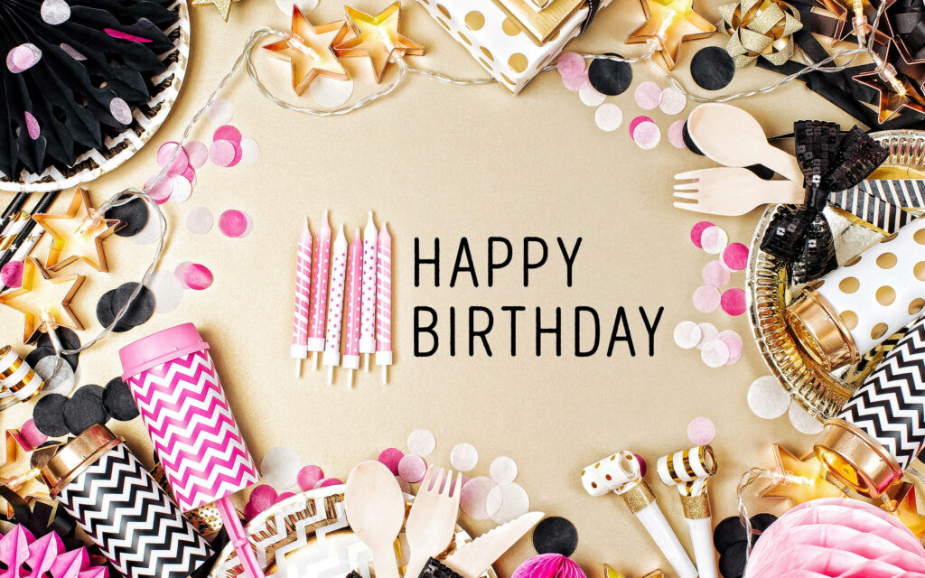 Glitzy Birthday Wishes: A Pink, Black, and Gold Wallpaper Celebration