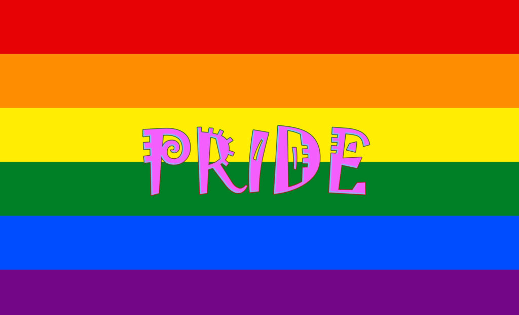 Pride Pops: A Colorful Desktop Wallpaper Featuring a Rainbow Flag and Bold Pink typography