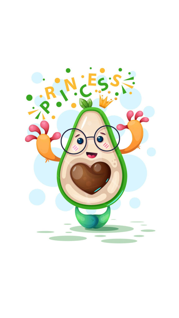 Princess Avocado: A Charming Slice with a Heart-shaped Seed and Spectacles - Adorable Wallpaper Design