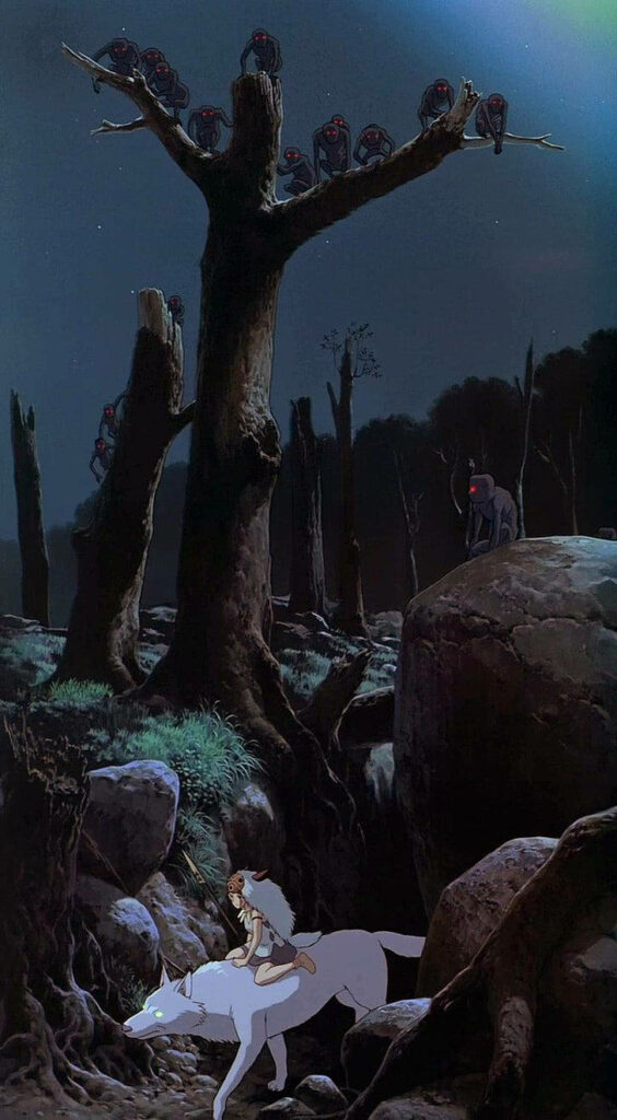 Enchanting Princess Mononoke Wallpaper: Mysterious Forest at Night