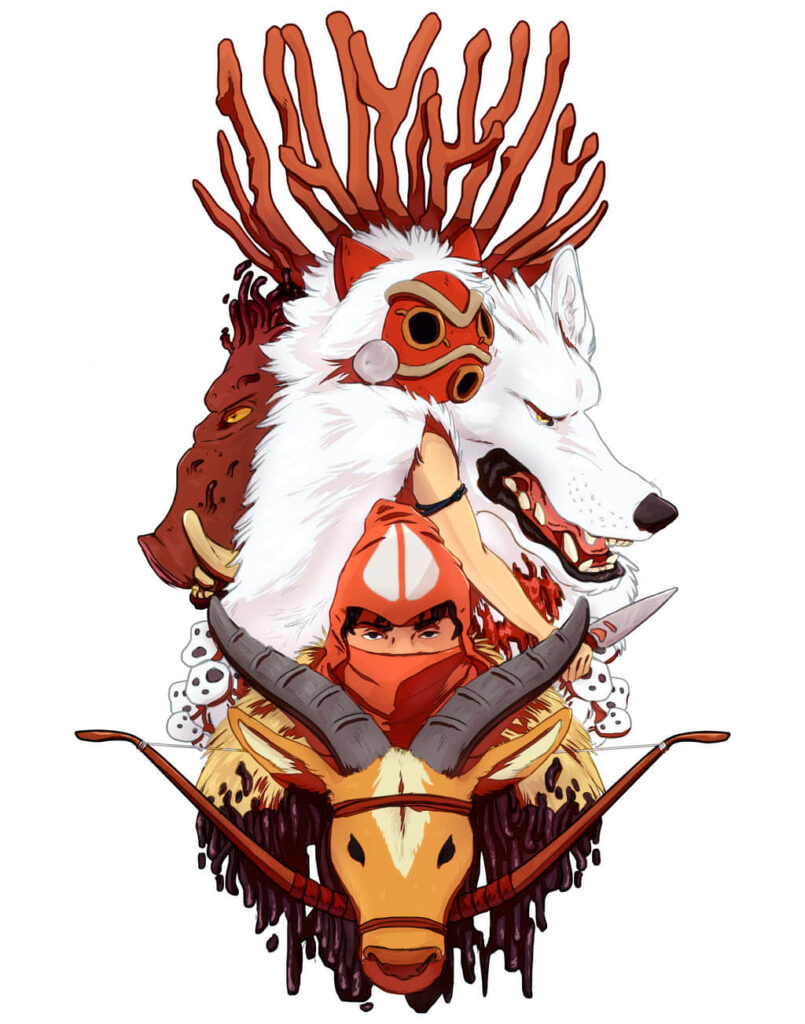 Princess Mononoke with majestic wolf spirit in forest wallpaper symbolizing nature protection