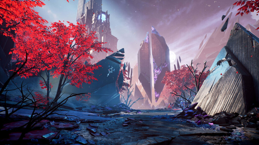 Fall Foliage: Prismatic Trees in the Mystical Realm of Godfall Wallpaper