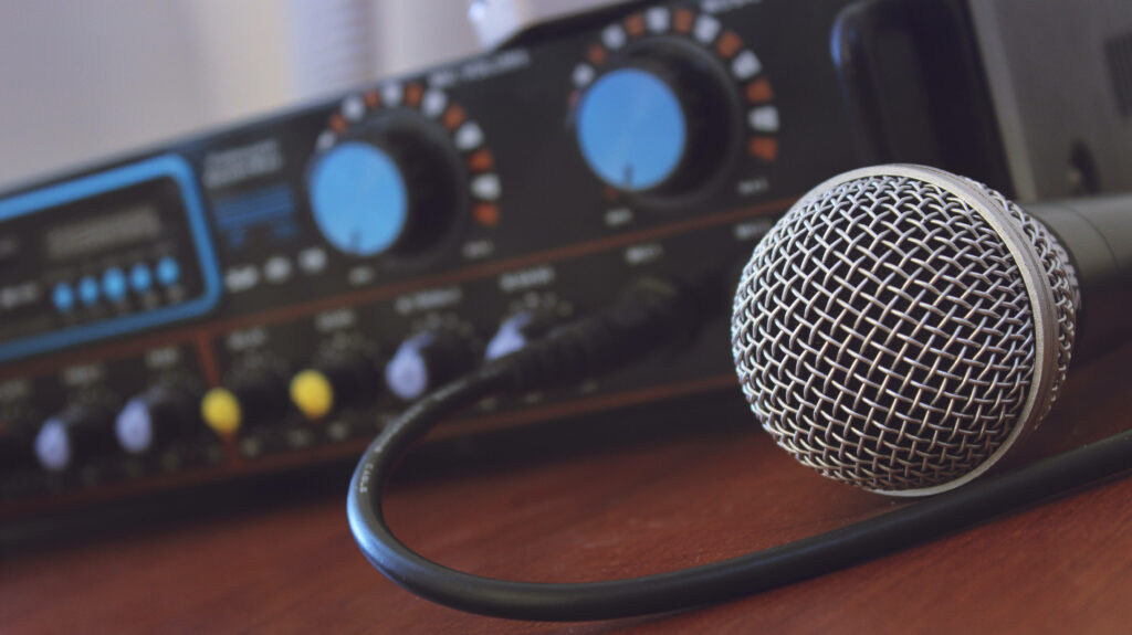 Professional Audio Setup Wallpaper: Mic & Mixer for Music Lovers