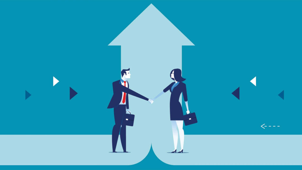 Professional Growth Wallpaper: Success through Handshake & Upward Arrow