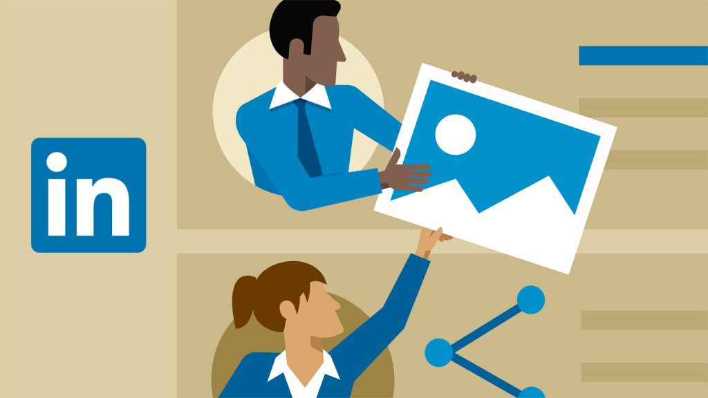 Professional LinkedIn teamwork wallpaper with colleagues collaborating on digital projects blue tan