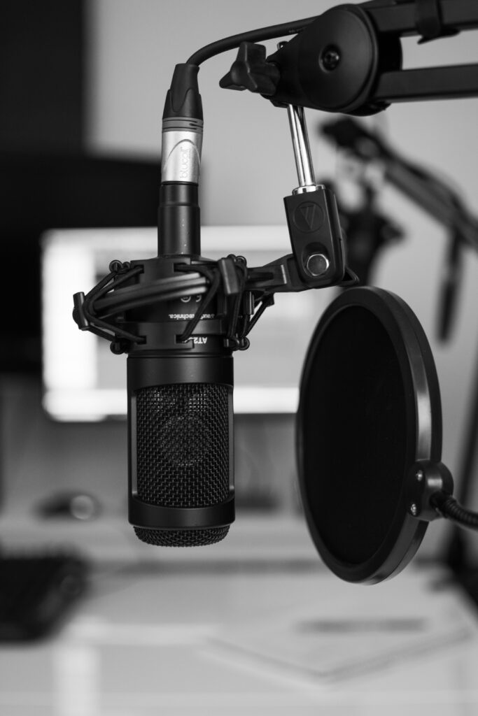 Black and White Microphone Wallpaper for Sound Recording Studio
