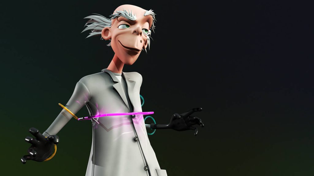3D CGI wallpaper of Professor Membrane from Invader Zim in glowing pink energy ring background