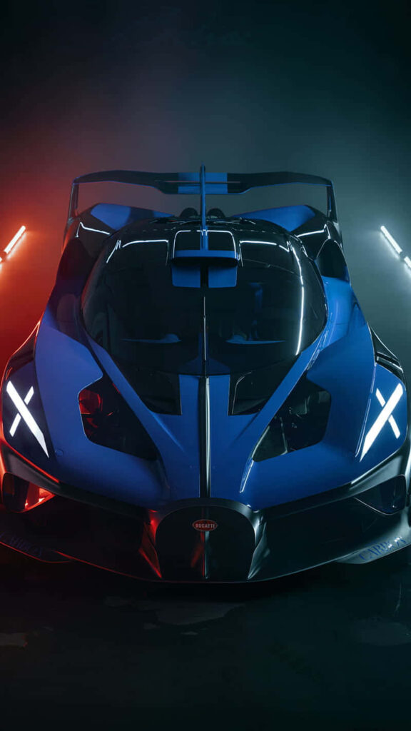 Blue Bugatti hypercar with sharp LED headlights and vibrant lighting in Project Cars 2 wallpaper