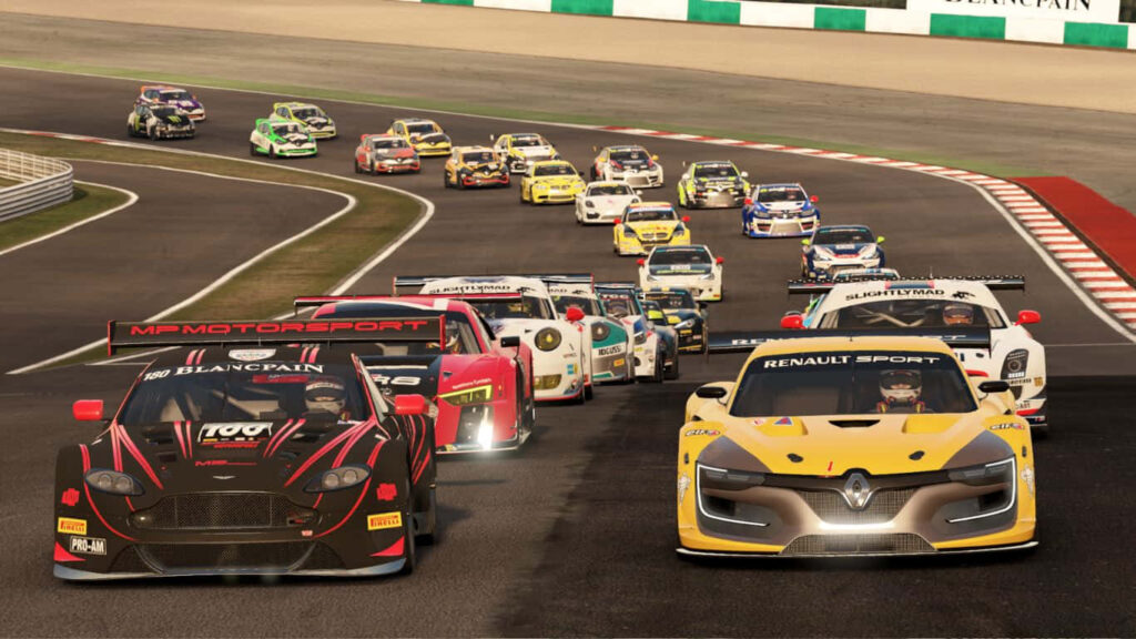 Project Cars 2 race start with high performance sports cars accelerating on track wallpaper background