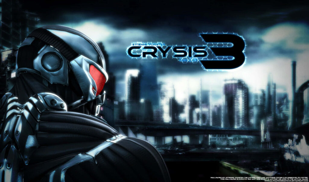 Crysis 3 Wallpaper: Prophet in Nanosuit with Futuristic Cityscape