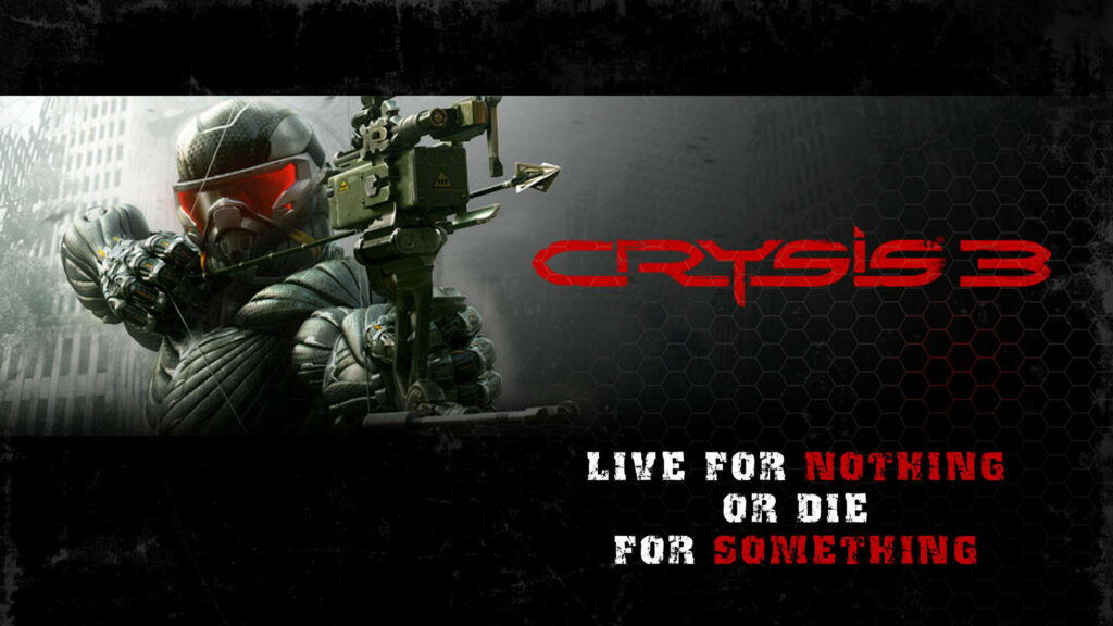 Crysis 3's Dynamic Wallpaper: Prophet in Nanosuit with Futuristic Weapon and Bold Logo