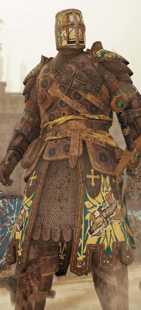 For Honor Warden: Formidable Knight in Ornate Armor Ready for Battle in Desert Environment Wallpaper