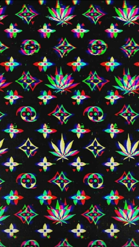 Psychedelic Cannabis Leaves Wallpaper - Vibrant Black Background