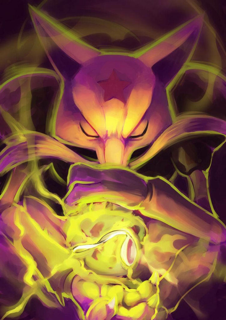 Mystical Transformation: Kadabra Awakens from Abra's Psychedelic Aura Wallpaper